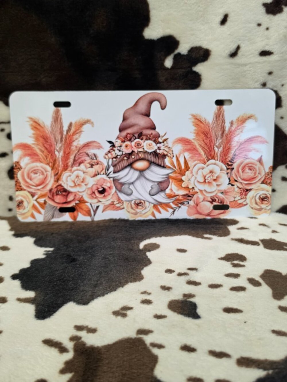Gnome Floral Flowers Custom Car Tag Handmade Vehicle License Plate